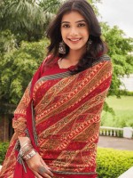 Brown Red Crepe Silk Digital Print Saree